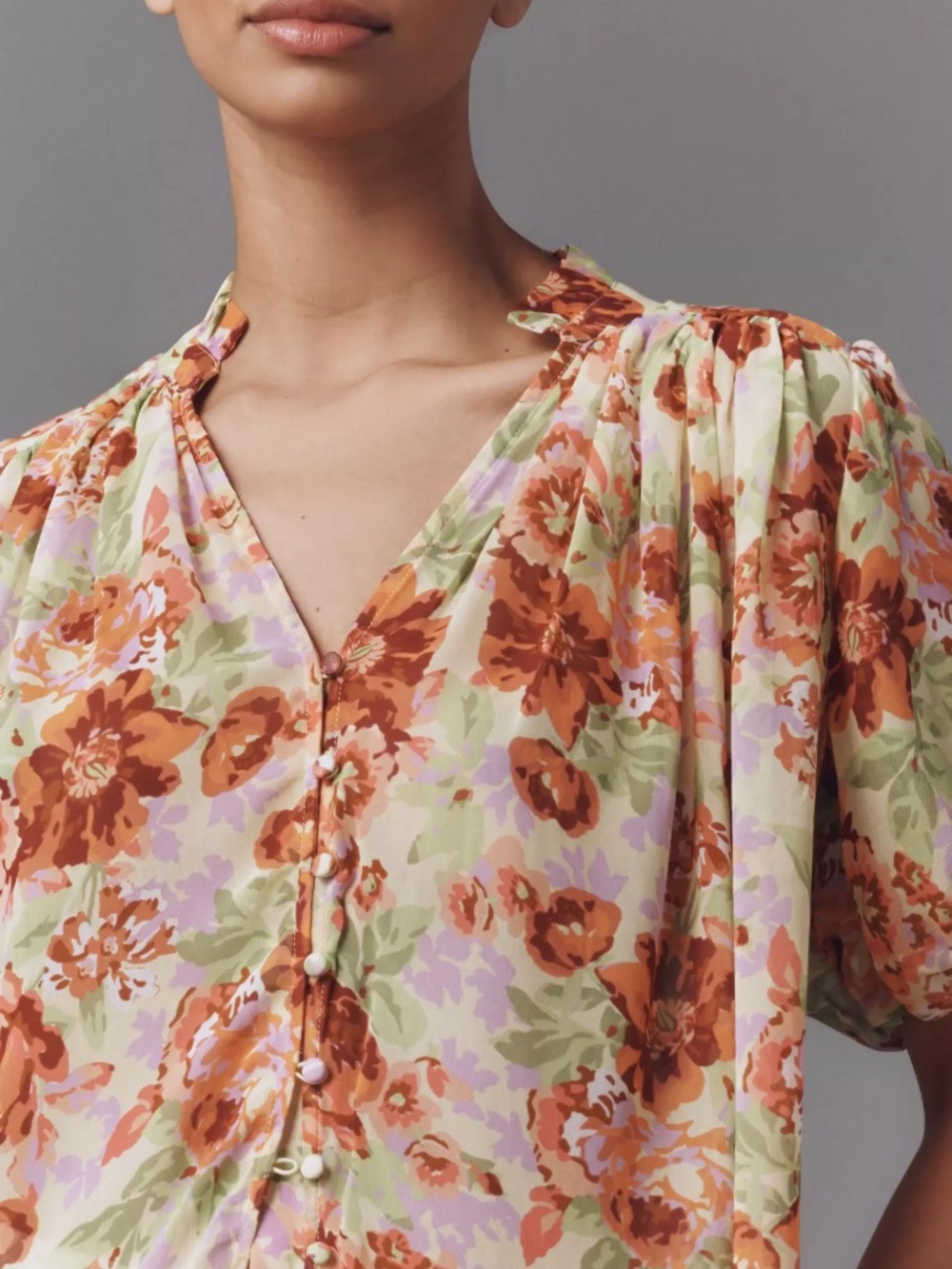 Anthropologie The Estela Sheer Printed Blouse Short-Sleeve